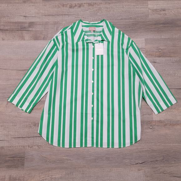 NWT Show Me Your Mumu Womens Plus Size 2X Berman Button Up Shirt Green Striped - Picture 1 of 10